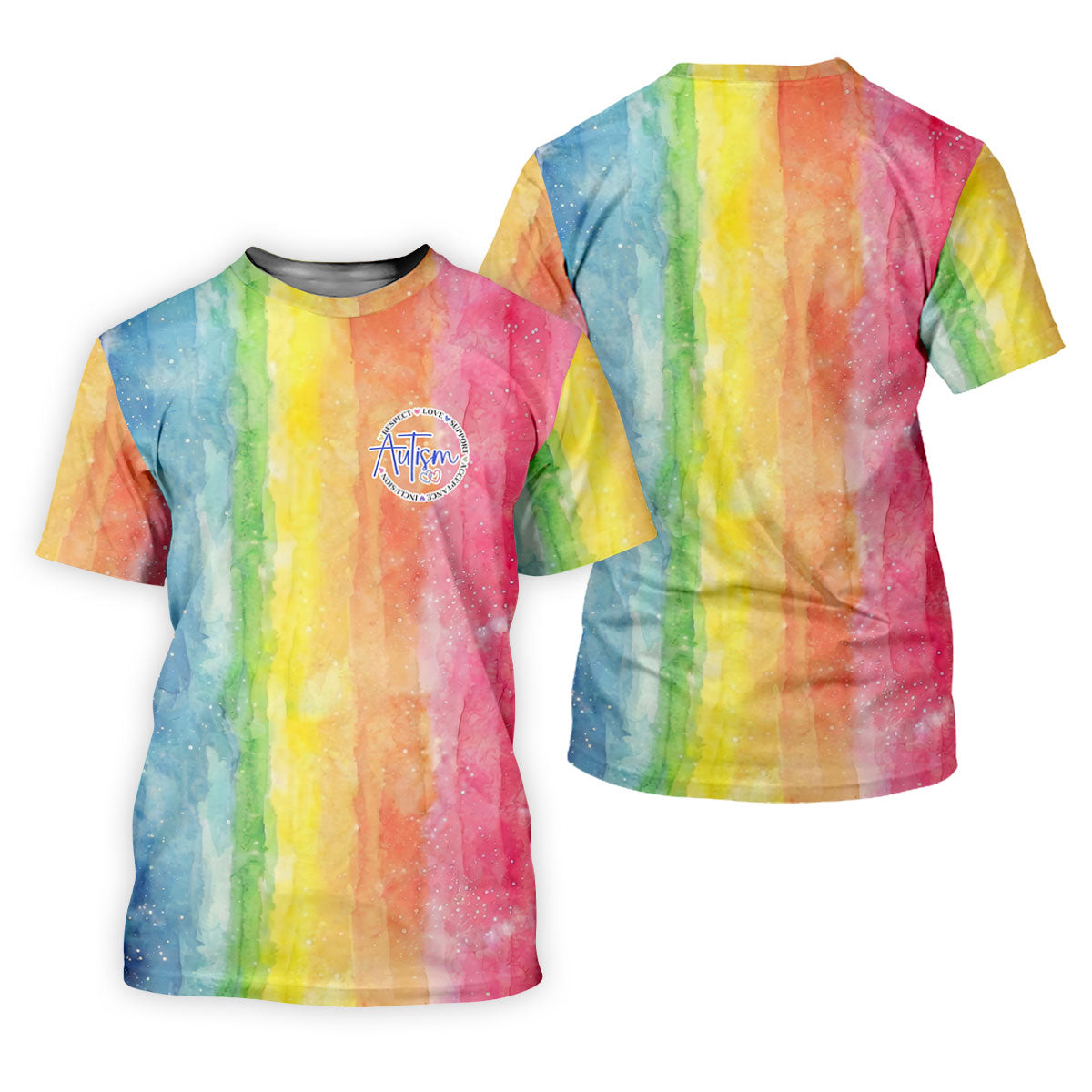 Autism Awareness Watercolor Rainbow Men's Golf Shirt, Polo Shirts For Men, Golf Shirts For Men