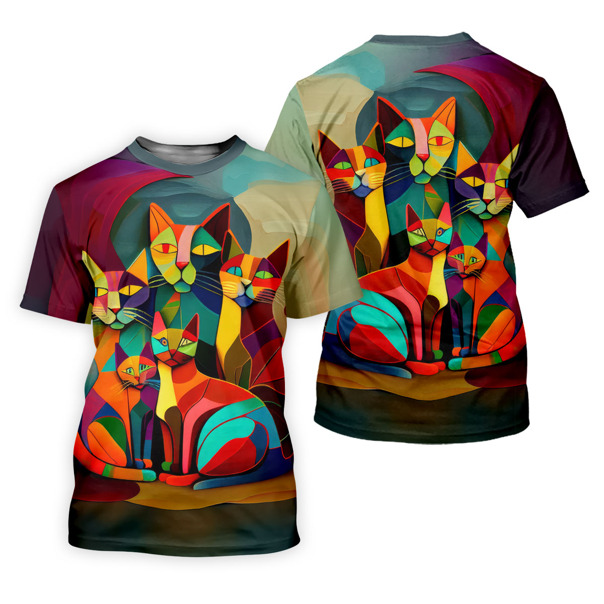 Abstract Colorful Cat Halloween Golf Polo Shirt, Women's Golf Tops, Golf Polo For Women