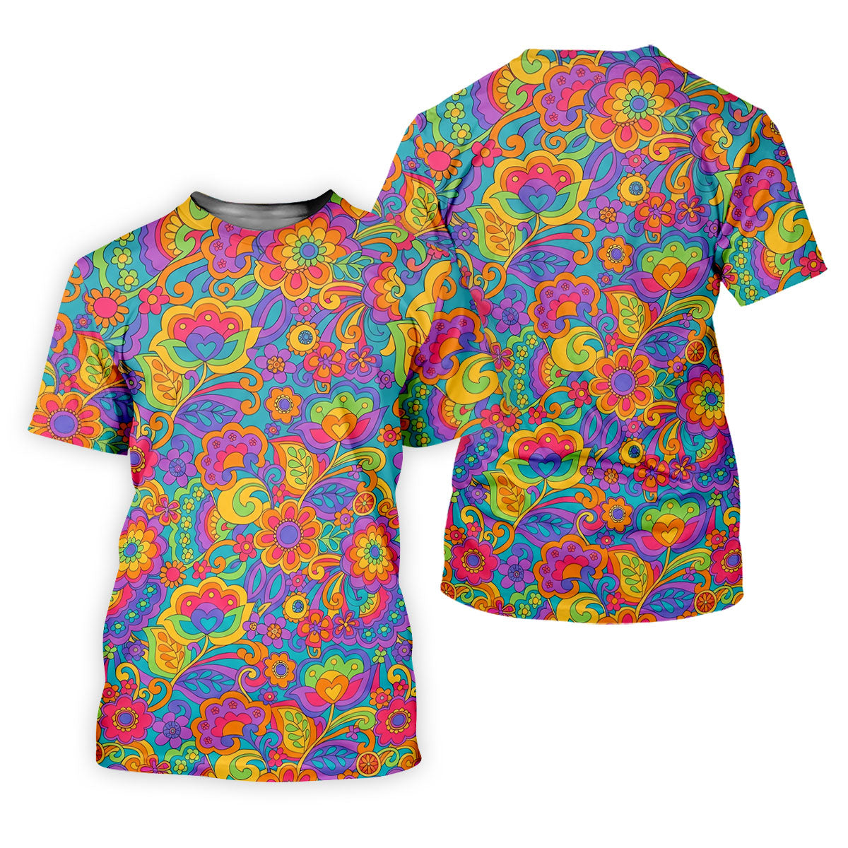 Vintage Psychedelic Floral Pattern Hawaiian Golf Shirt, Women’s Golf Tops, Golf Shirts For Women