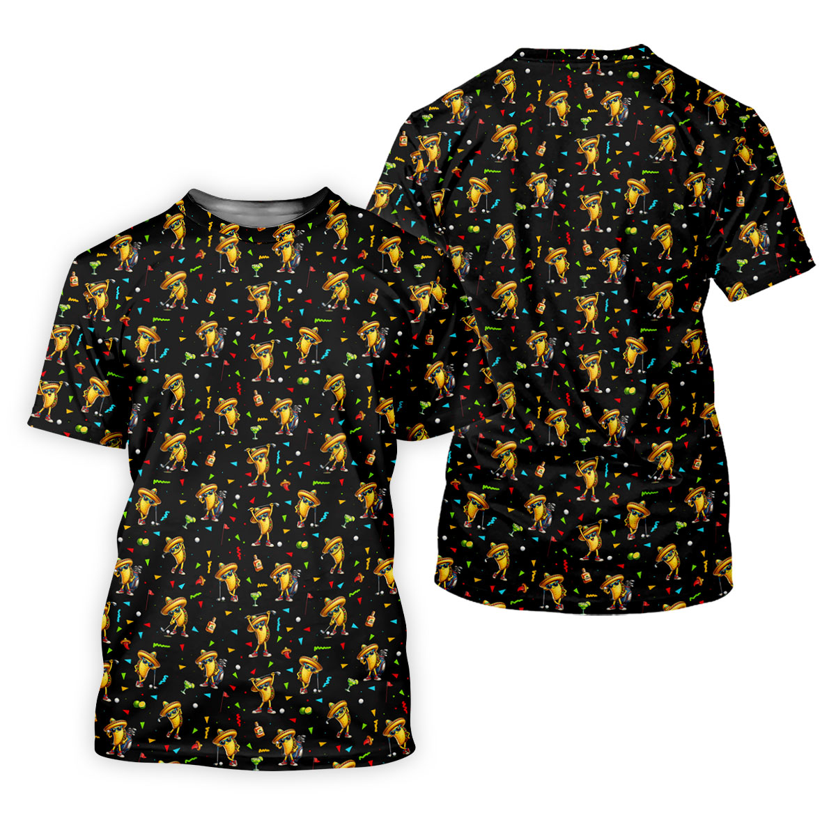 Fairway Fiesta Taco Margarita Mexico Theme Black Golf Shirt, Men's Golf Shirts, Polo Shirts For Men