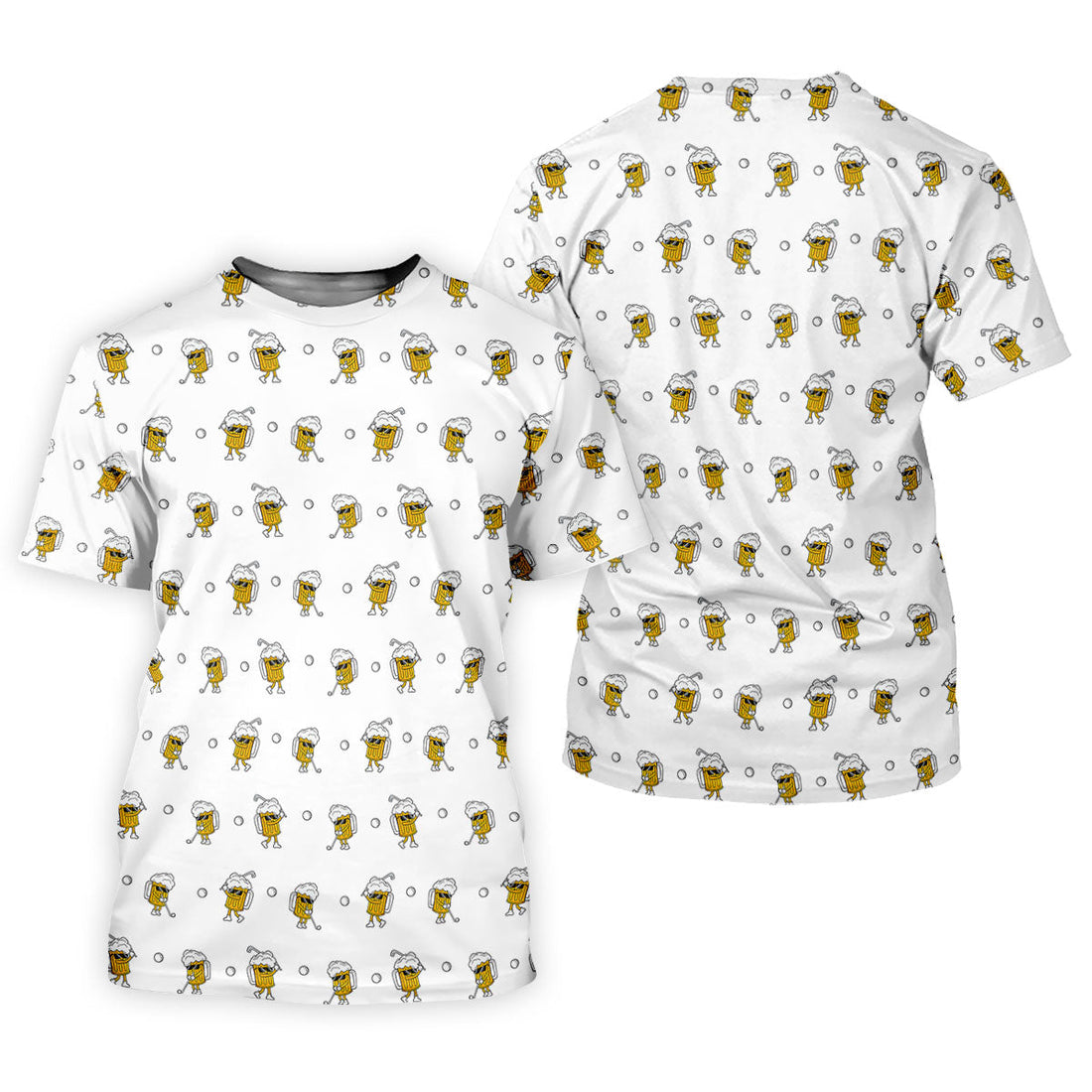 Cartoon Beer Mug Golfer Pattern Golf Polo Shirt, Women’s Golf Polo, Ladies Golf Shirts
