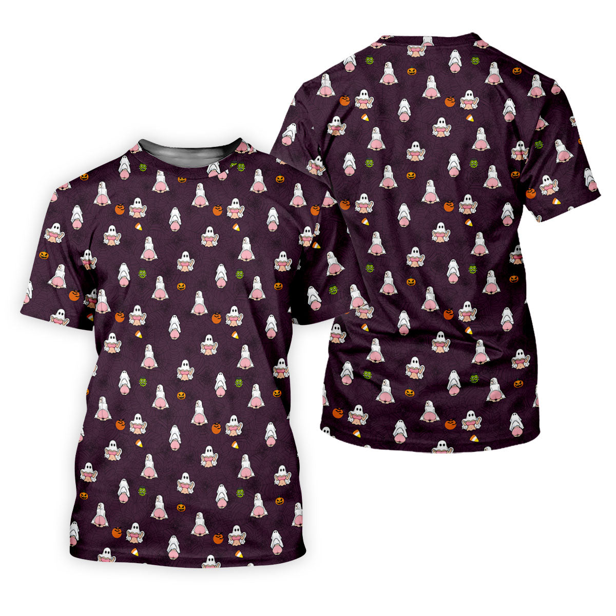 Cute Ghost Butt Halloween Pattern Golf Polo Shirt, Mens Golf Polo, Printed Golf Shirts