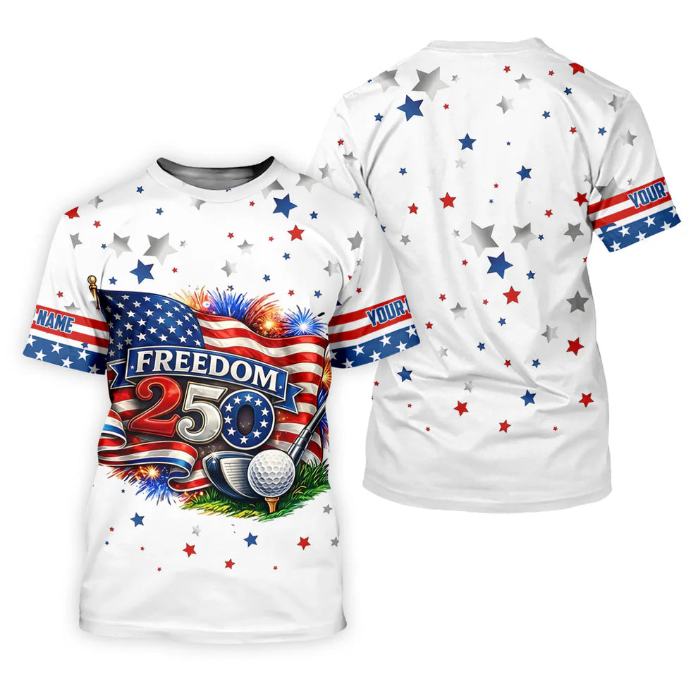 Freedom 250 Independence Celebration American Flag Golf Shirt, Patriotic 4th Of July Golf Shirts For Men