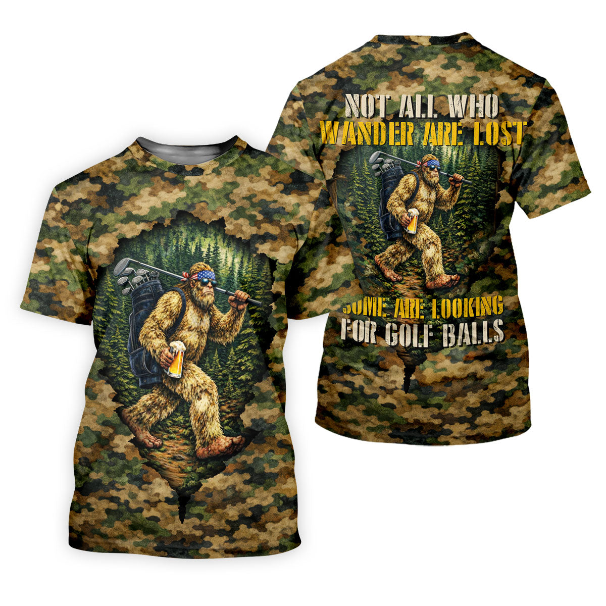 Camo Bigfoot Golfer Drinking Beer Polo Shirt, Golf Shirts For Women, Women’s Golf Apparel