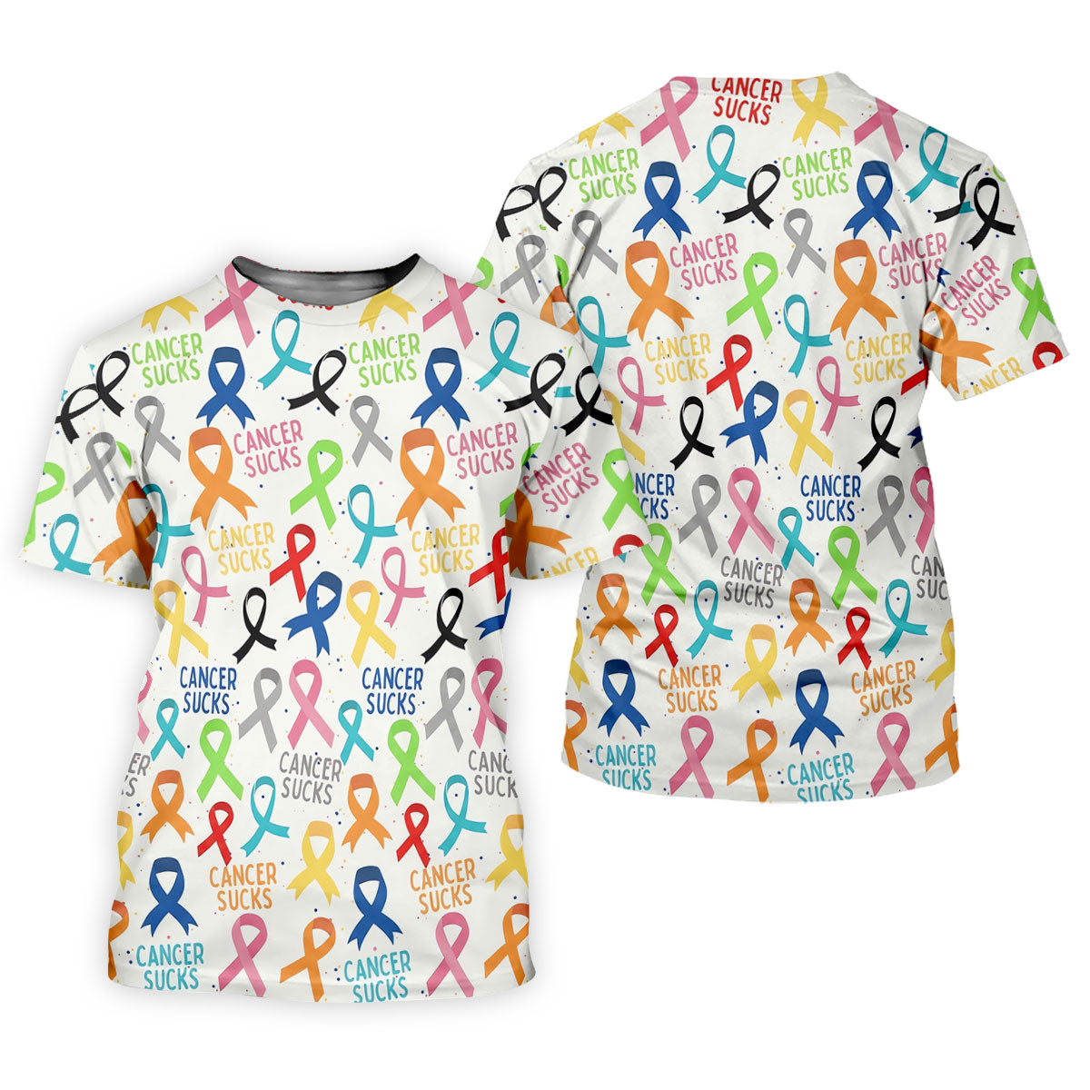 Cancer Sucks Multicolor Awareness Ribbon Polo Shirt, Mens Golf Polo, Printed Golf Shirts