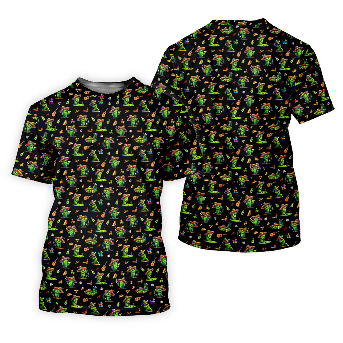 Cartoon Mustach Funny Cactus Cinco De Mayo Celebration Fiesta Themed Black Golf Shirts For Men