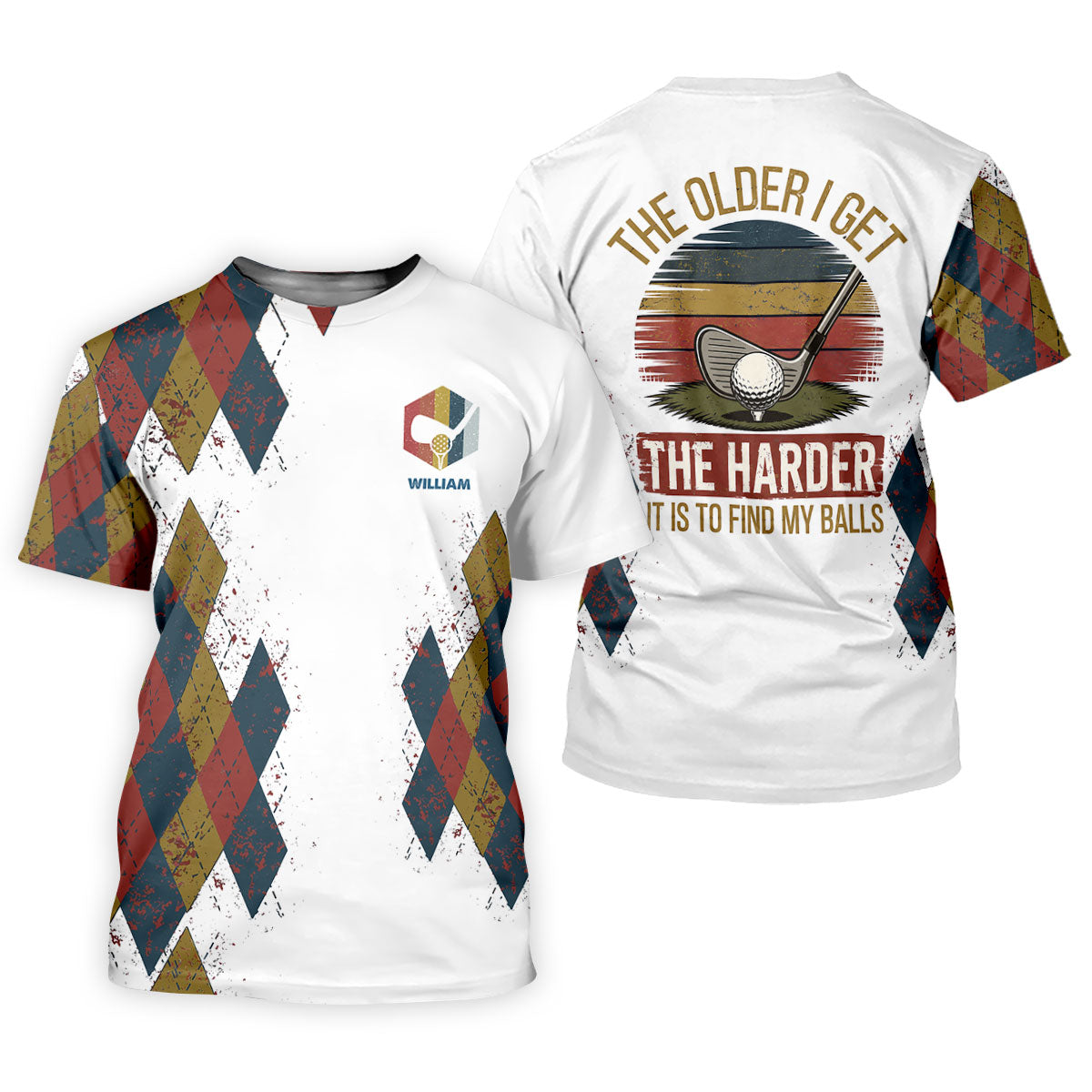 Personalized Vintage Argyle Golf Polo Shirt, Ladies Golf Shirts, Performance Golf Shirt