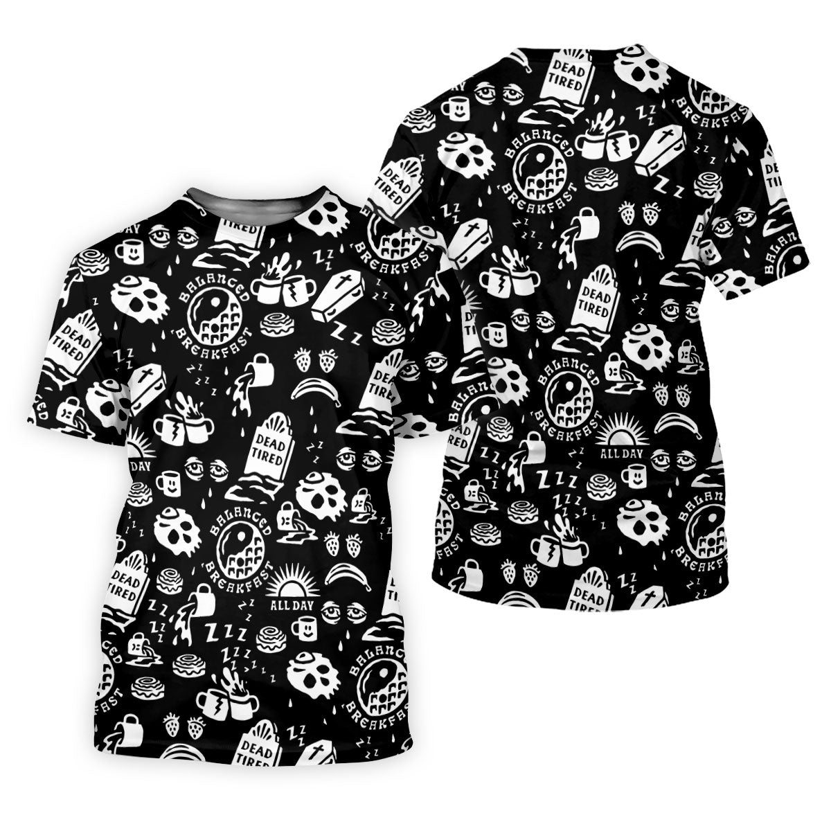 Dead Tired Coffee Breakfast Pattern Golf Shirt, Men's Golf Shirt, Golf Polo Shirts For Men