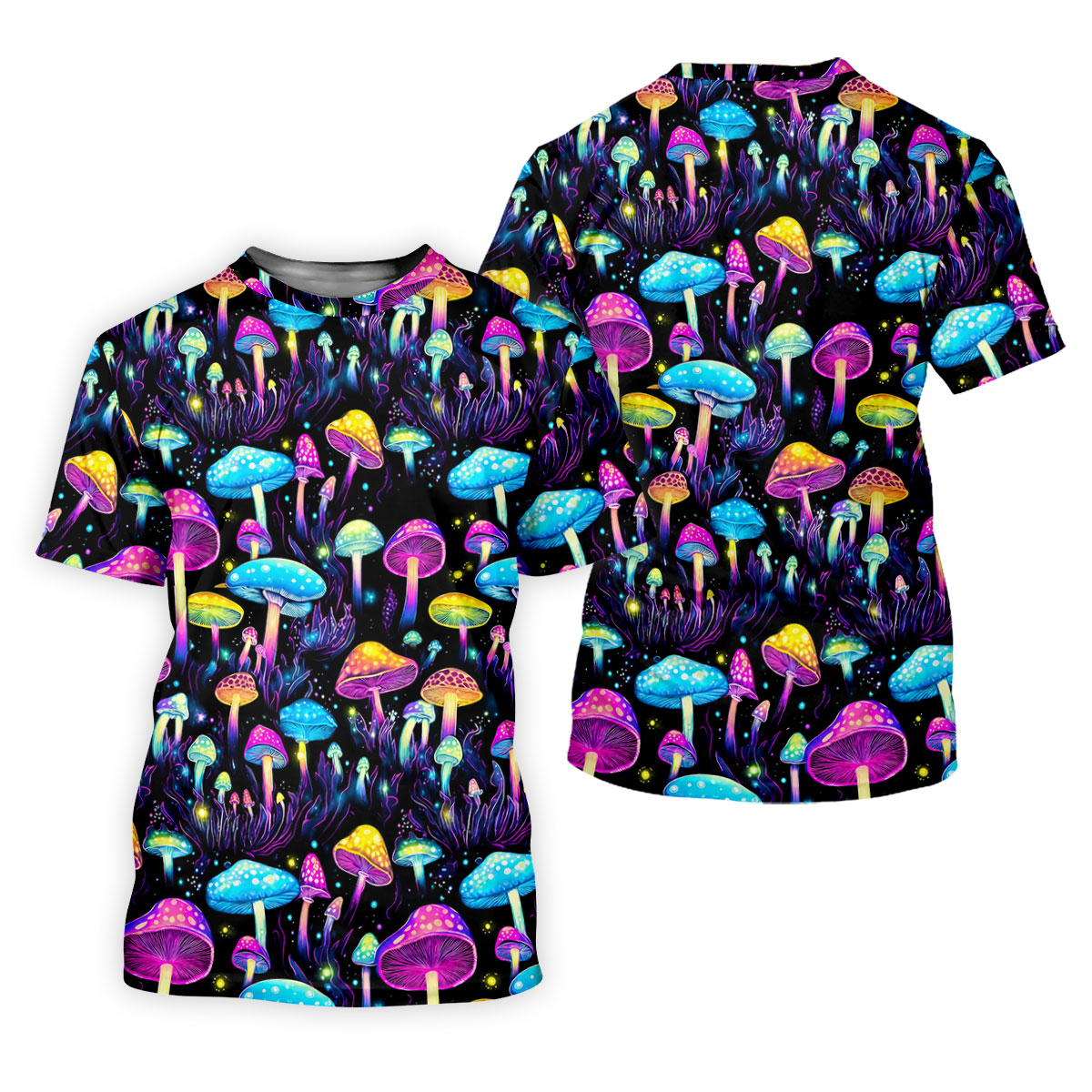 Colorful Neon Mushroom Fantasy Forest Golf Shirt, Mens Golf Polo, Golf Apparel For Men, Printed Golf Shirts