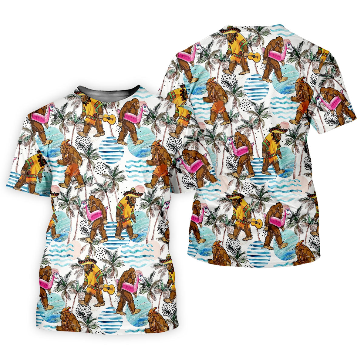 Bigfoot With Flamingo Float And Guitar Tropical Pattern Hawaiian Golf Polo, Golf Tops For Women, Golfing Apparel