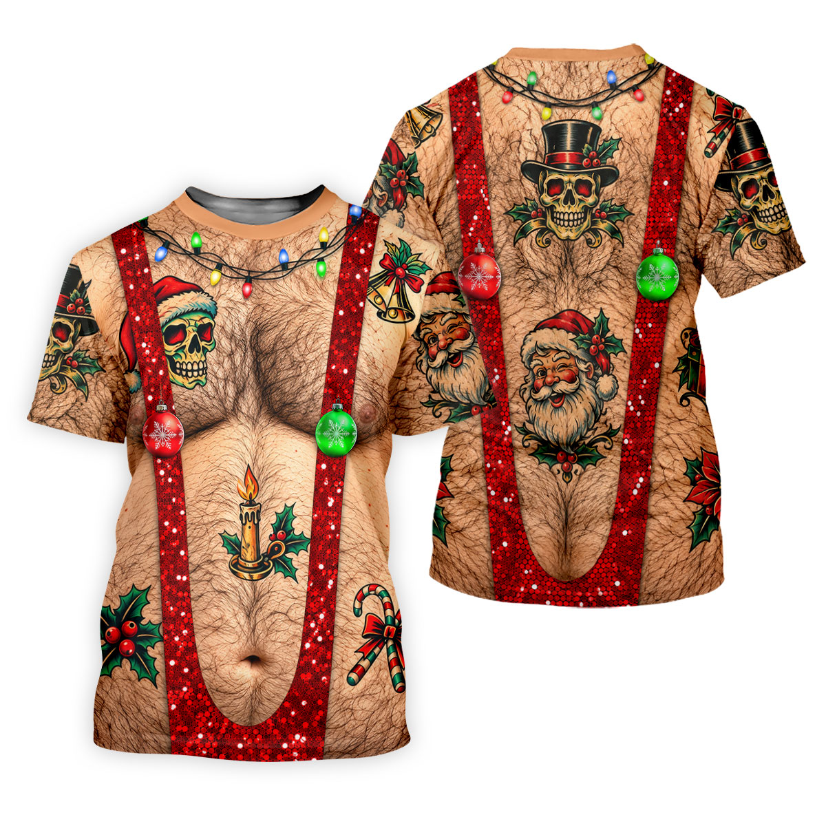 Santa Skull Hairy Chest Christmas Golf Shirt, Womens Golf Tops, Ladies Golf Shirts
