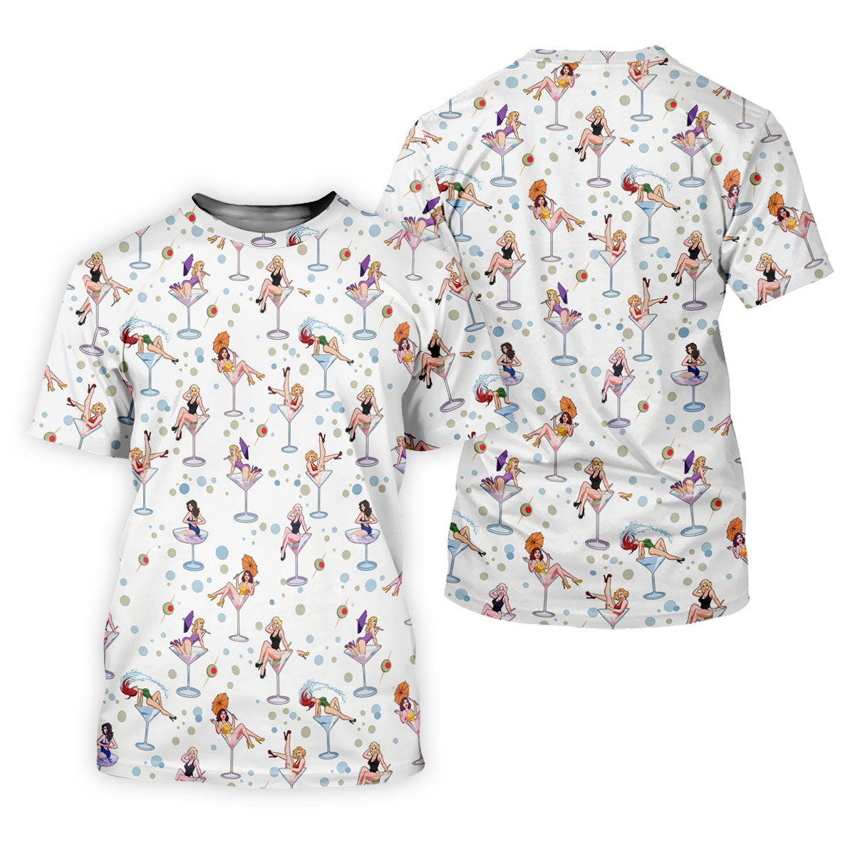 Retro Pin Up Martini Cocktail Hawaiian Golf Shirt, Golf Shirts For Men, Hawaiian Golf Shirt