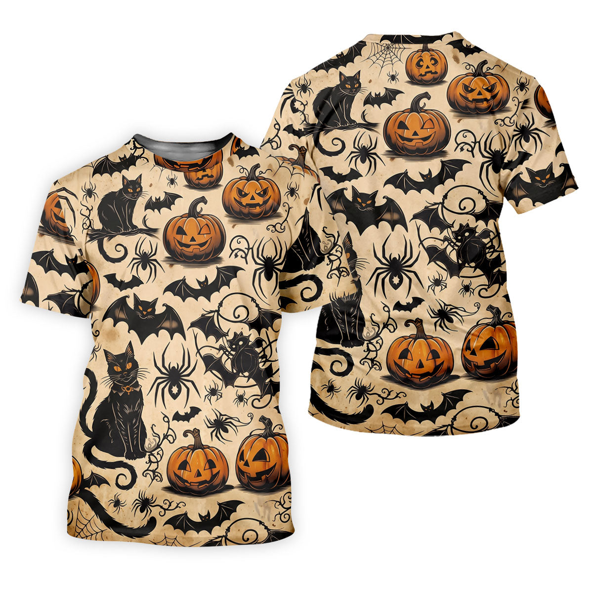 Vintage Halloween Cat Pumpkin Pattern Golf Polo Shirt, Mens Golf Polo, Hawaiian Golf Shirt