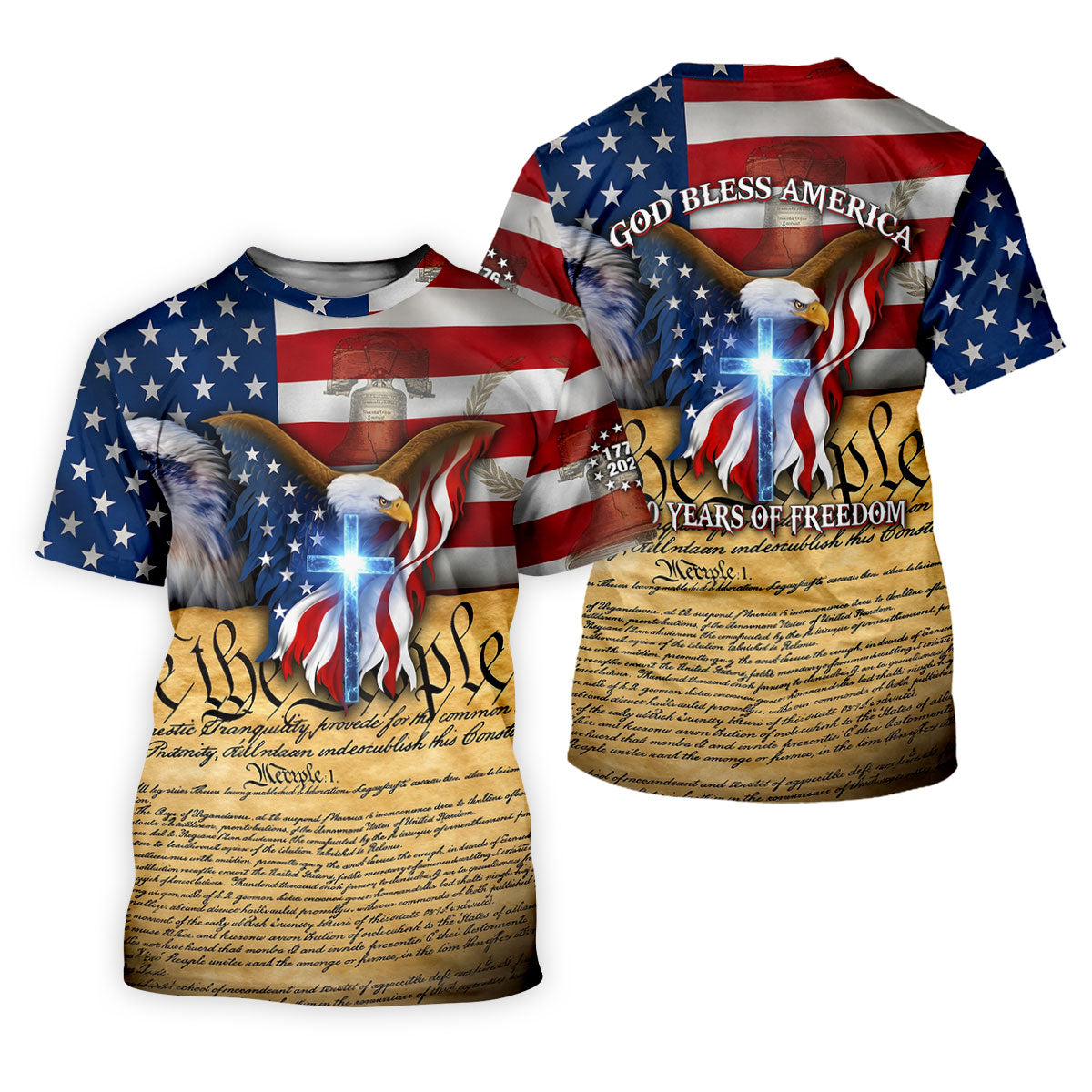 God Bless America 250 Years Of Freedom Faith Cross Patriotic Golf Shirt, 4th Of July Golf Shirt For Women