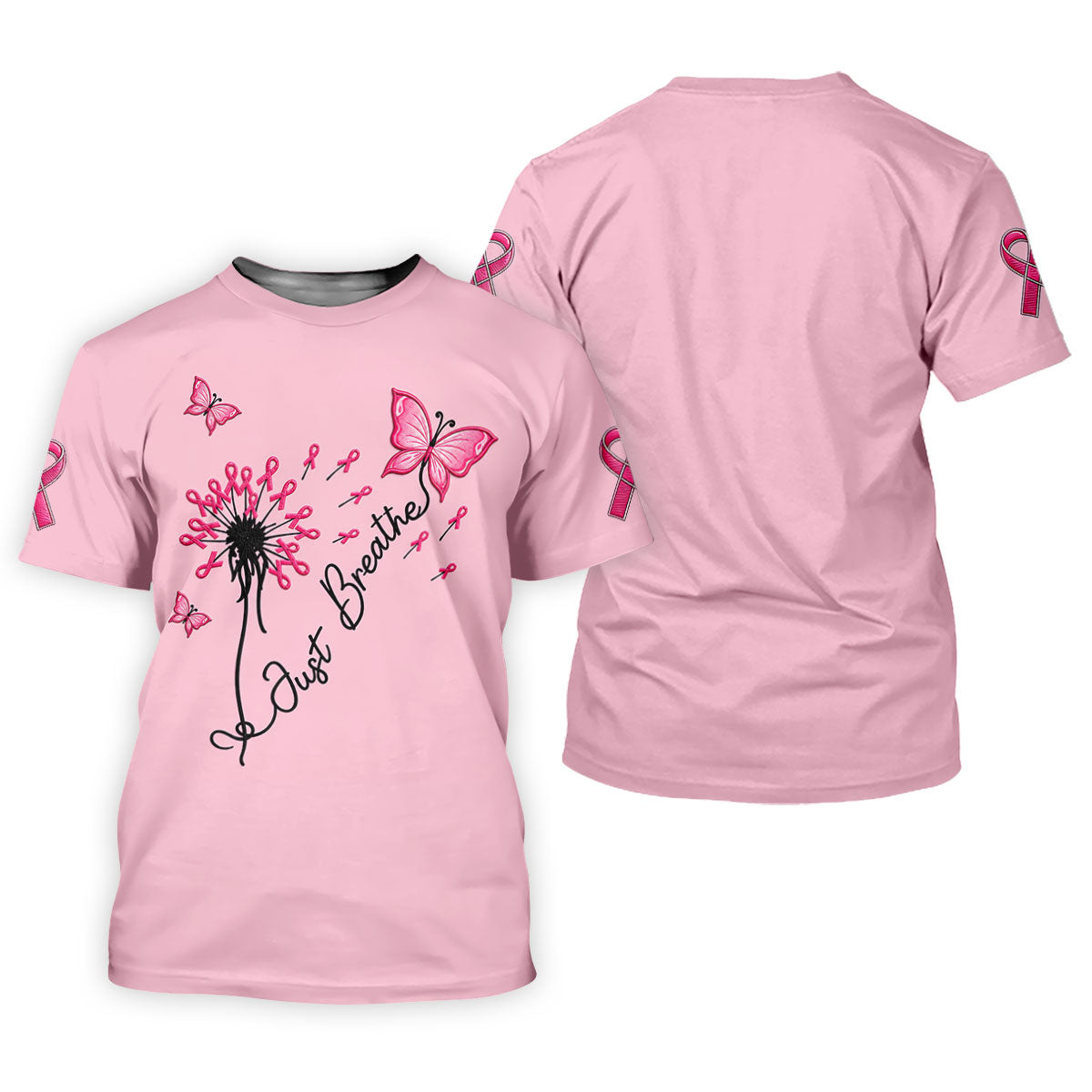Just Breathe Butterfly Pink Ribbon Breast Cancer Polo Shirt, Golf Polo For Women