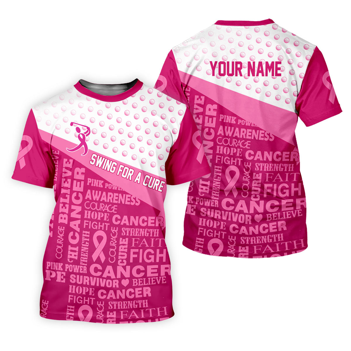 Custom Swing For A Cure Breast Cancer Polo Shirt, Golf Tops For Women, Printed Golf Shirt