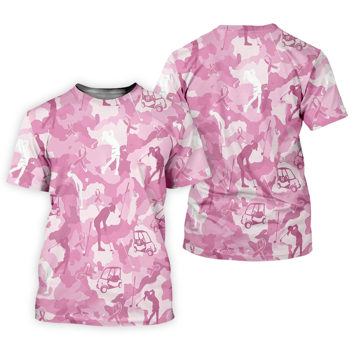 Pink Camo Golfer Breast Cancer Ribbon Polo Shirt, Ladies Golf Tops, Women’s Golf Polo