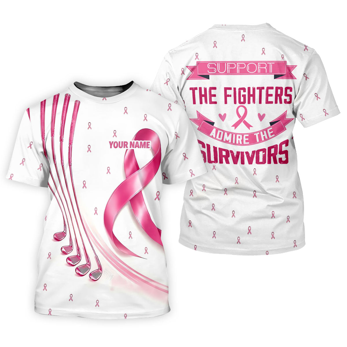 Support The Fighters Custom Pink Ribbon Golf Shirt, Polo Shirts For Men, Mens Golf Shirts