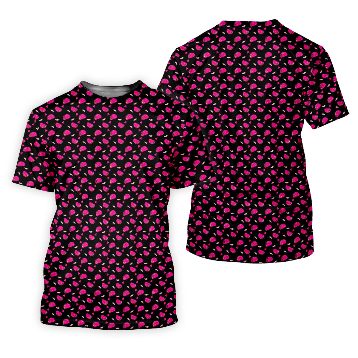 The Pink Taco Seamless Pattern Black Golf Shirt, Golf Tops For Men, Tacos Lover Golf Gift For Men
