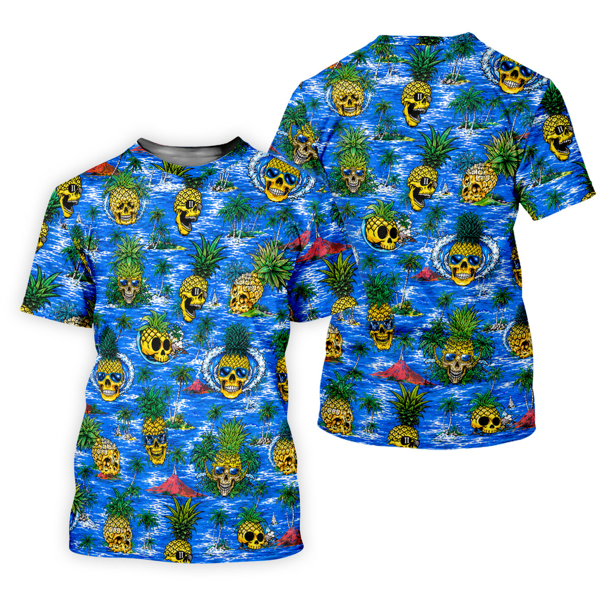 Pineapple Skull Golf Shirt, Tropical Island Volcano Pattern, Golf Shirt For Men