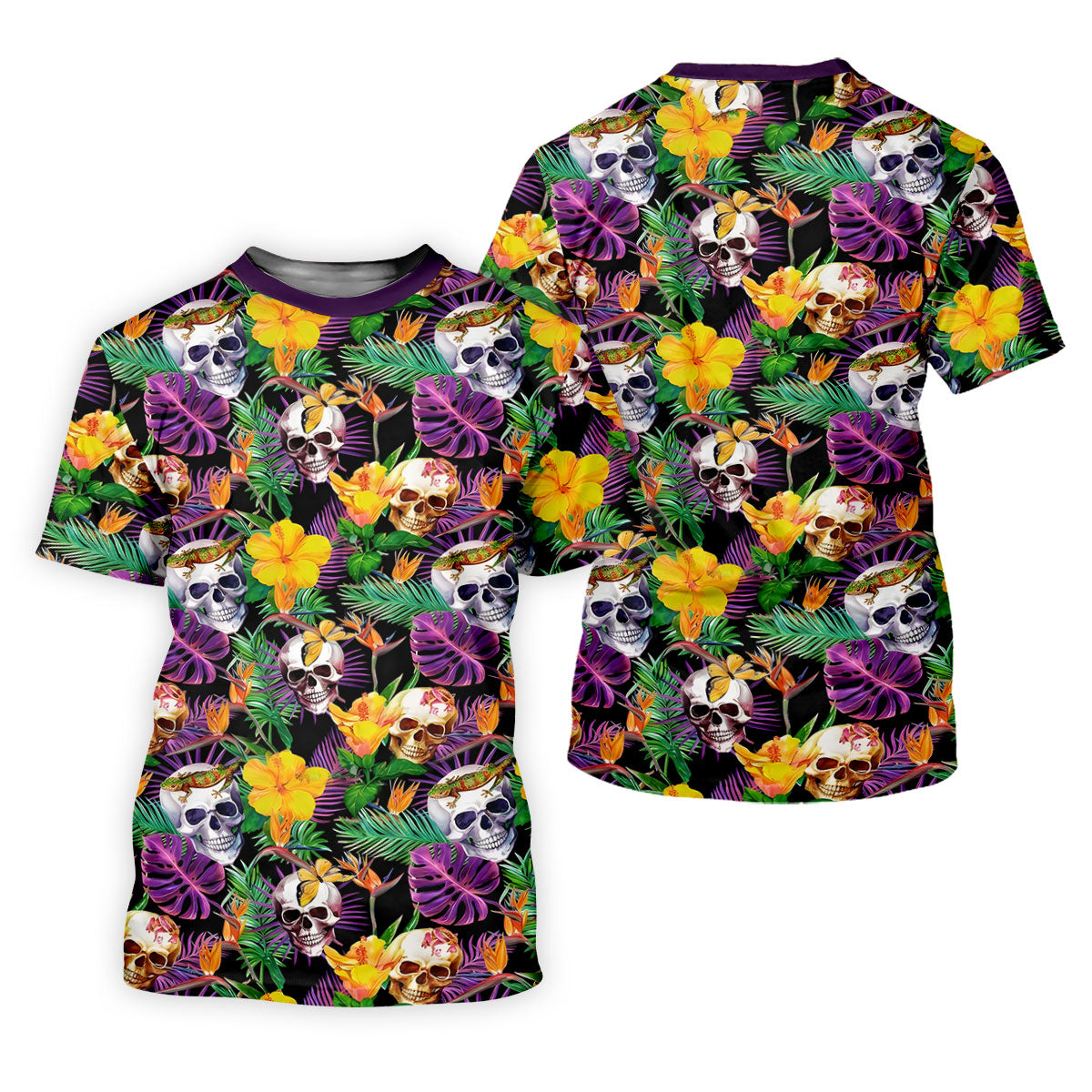 Tropical Sugar Skull Floral Golf Polo Shirt, Golf Tops For Women, Performance Golf Shirt