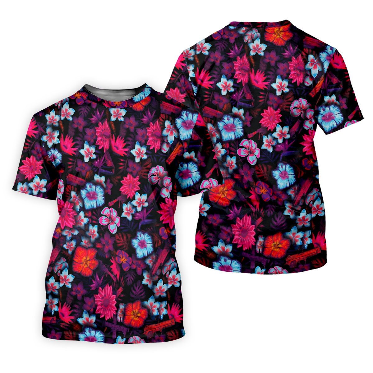 Colorful Hibiscus Tropical Floral Hawaiian Golf Shirt, Summer Vibe Golf Shirts For Men