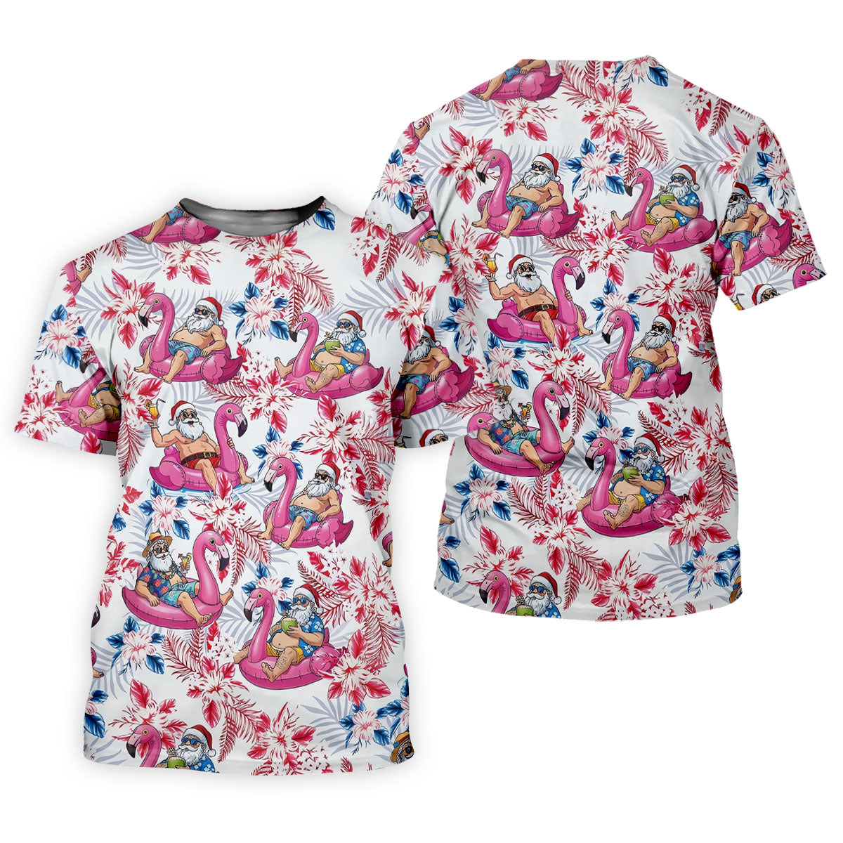 Funny Tropical Santa Flamingo Christmas Polo Shirt, Mens Golf Polo, Hawaiian Golf Shirt