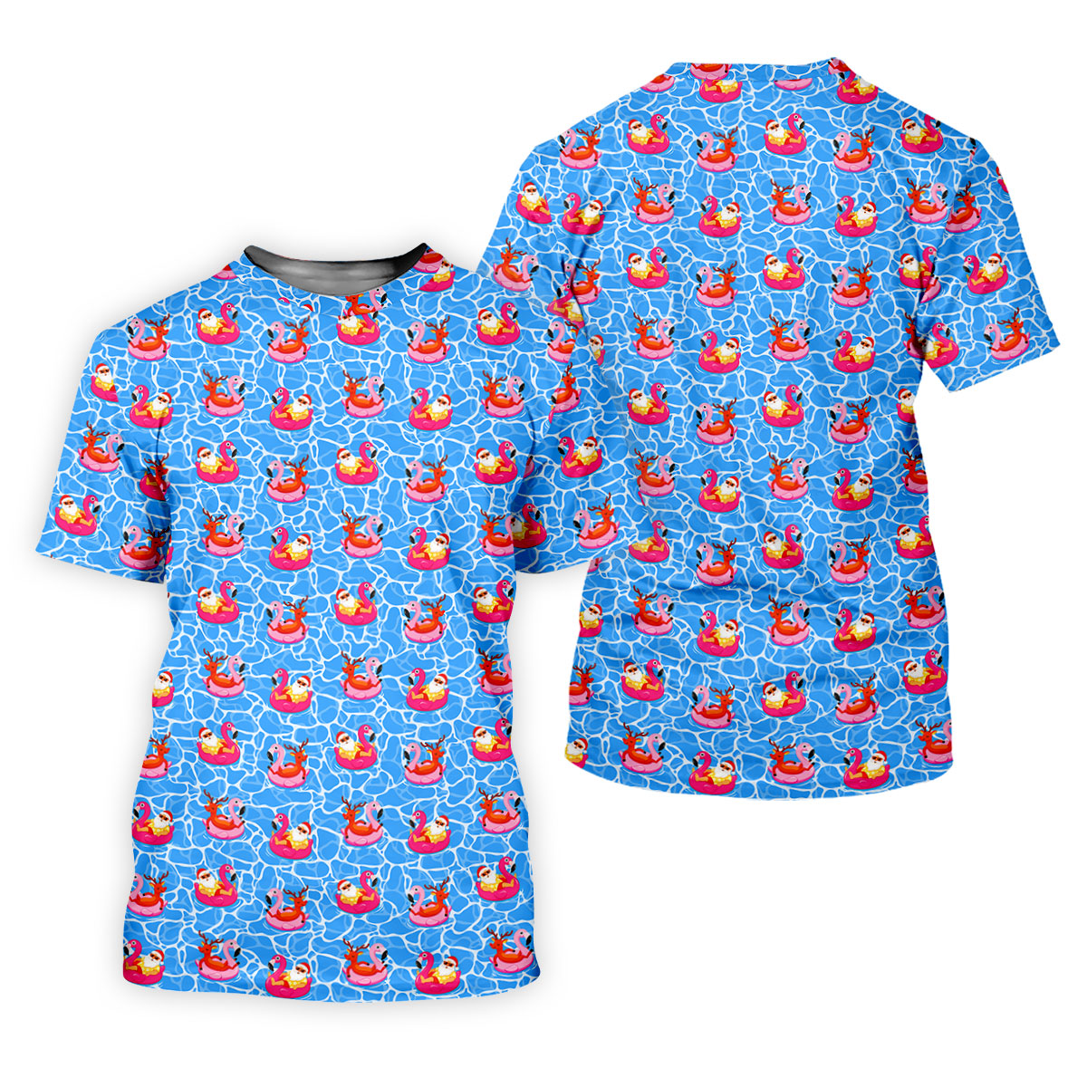 Santa Flamingo Pool Float Christmas Golf Shirt, Men's Golf Shirt, Hawaiian Golf Shirt, Printed Golf Shirts