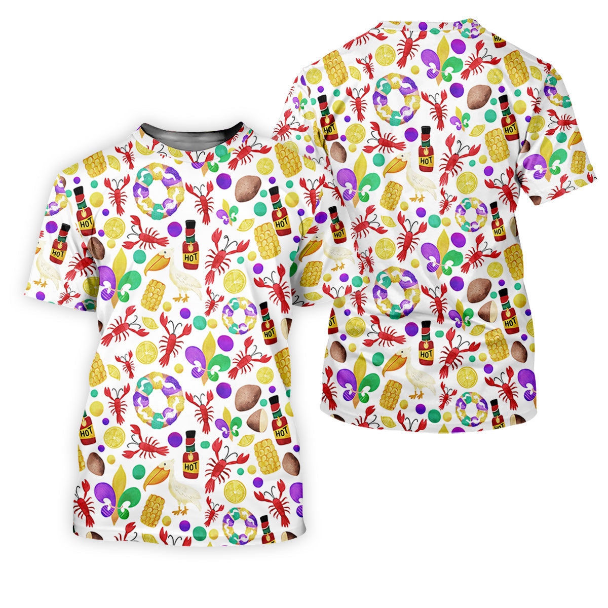 Fleur De Lis Flower White Pelican Lobster Hot Sauce Mardi Gras Golf Shirt, Golf Tops For Men, Polo Shirts For Men