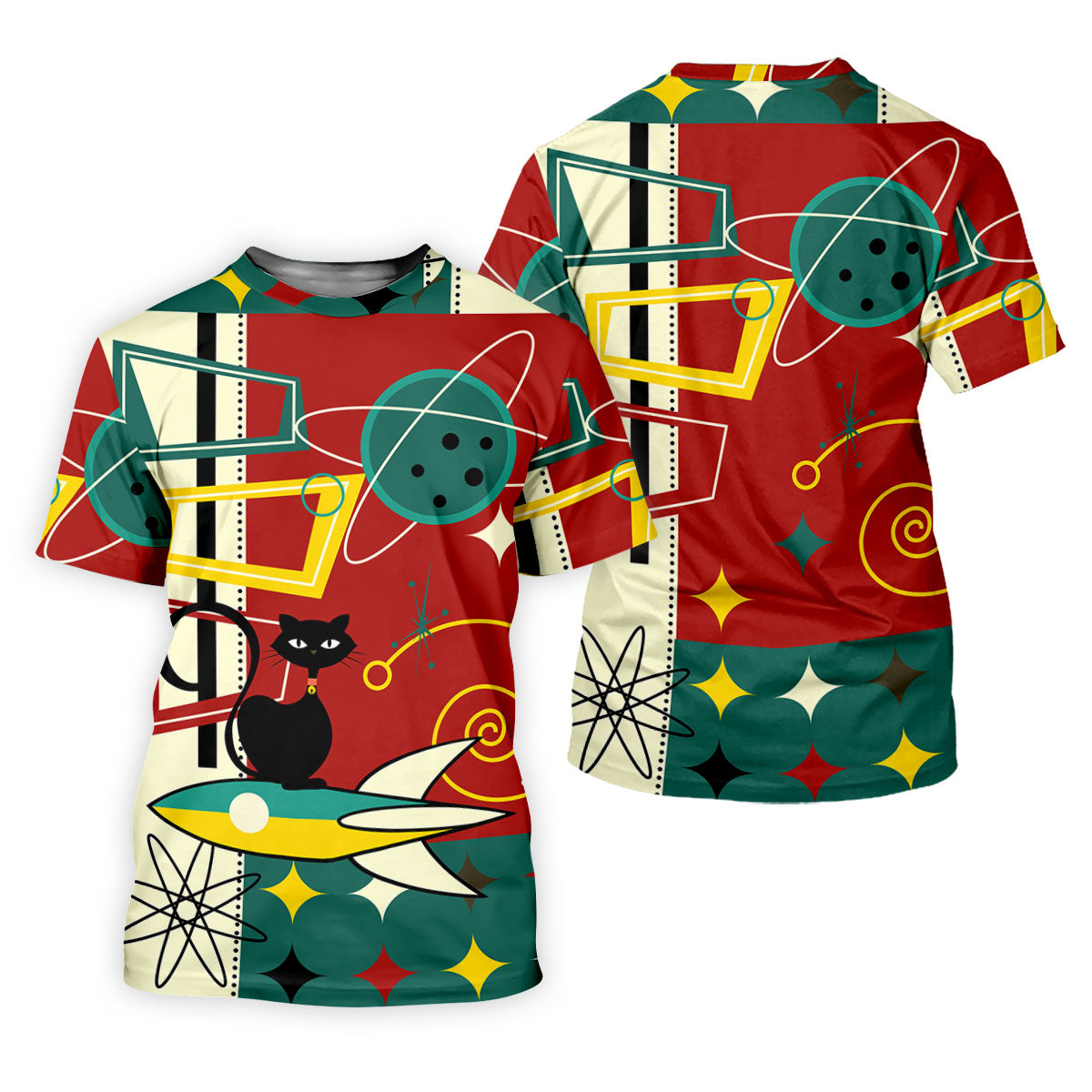 Geometric Abstraction Atomic Cat Hawaiian Golf Shirt, Retro Golf Shirt, Polo Shirts For Men