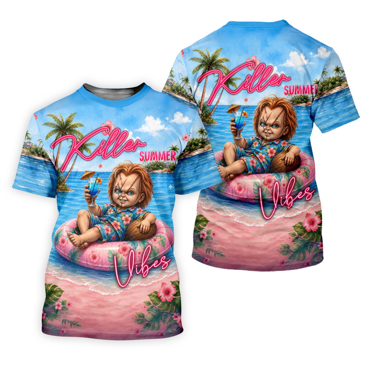 Killer Summer Vibes Evil Doll Golf Polo Shirt, Ladies Golf Shirts, Golf Polo For Women