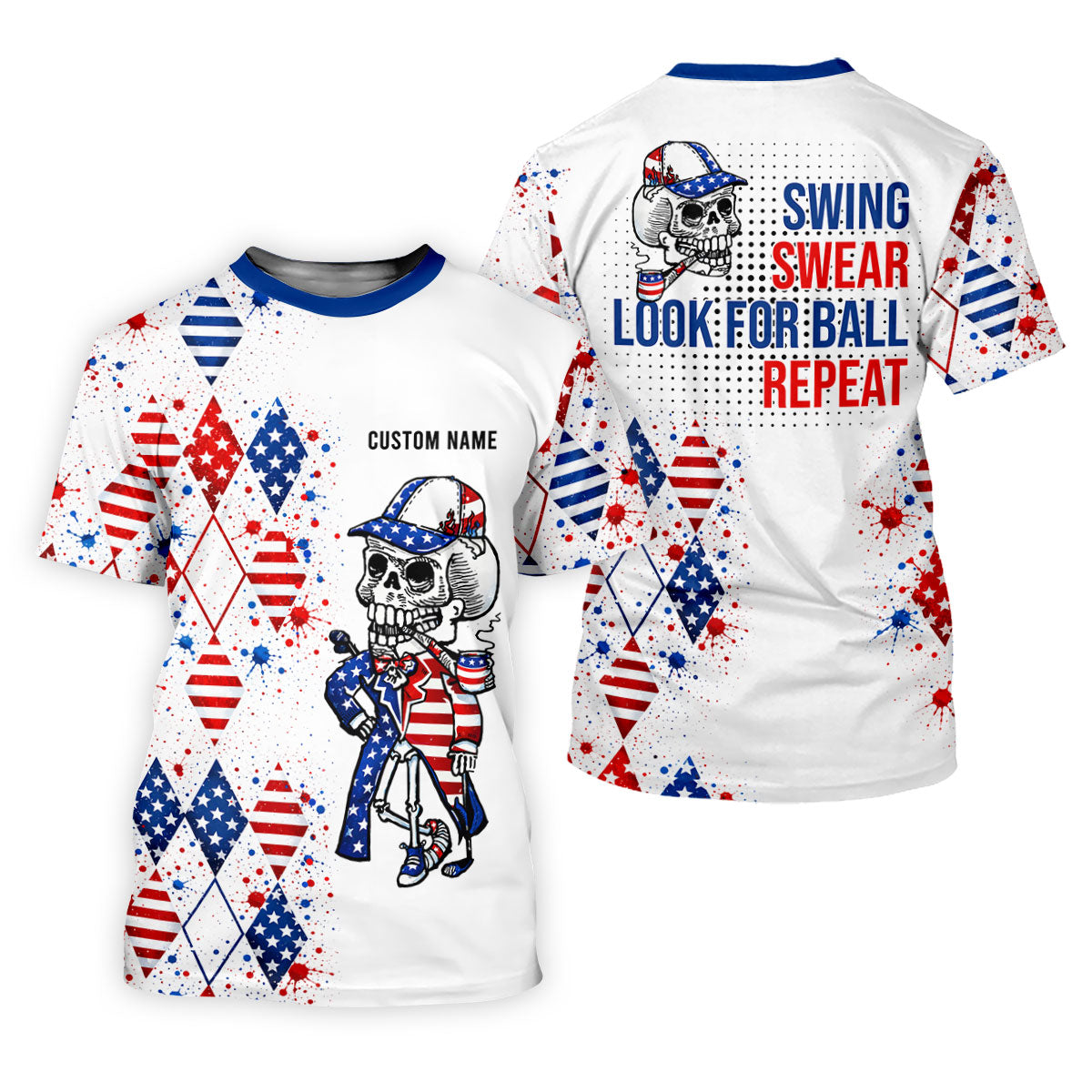 Swing Swear Look For Ball Repeat Red White Blue Argyle Golf Shirt, 250 Years Golf Shirts For Men