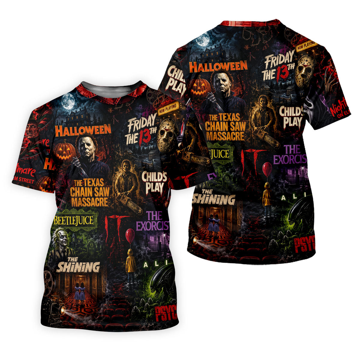 Classic Horror Character Movie Poster Collage Golf Polo Shirt, Women's Golf Polo, Printed Golf Shirts