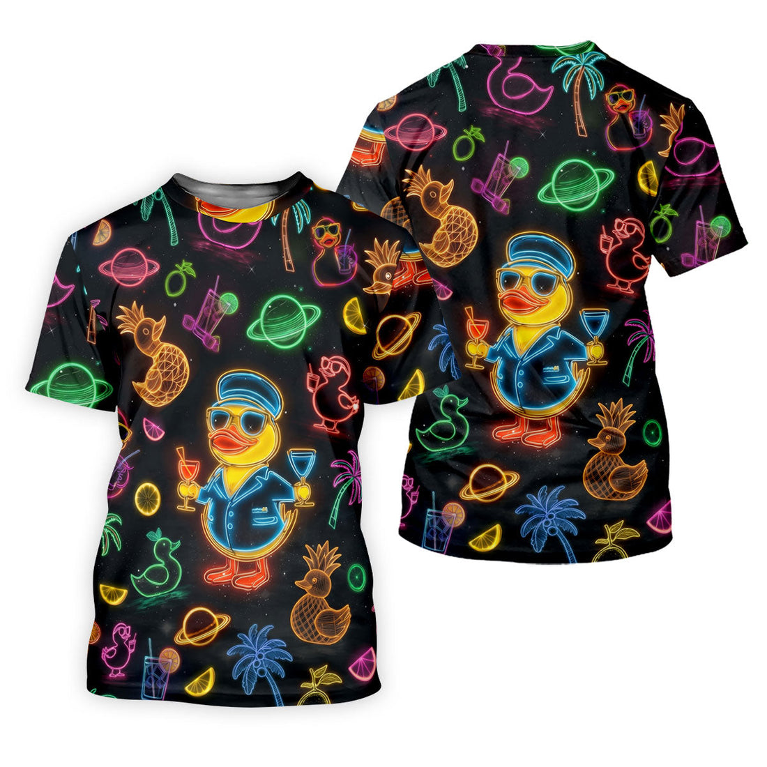 Jet Black Neon Duck Tropical Pattern Golf Shirt, Women's Golf Shirt, Hawaiian Golf Shirt, Golf Polo For Women
