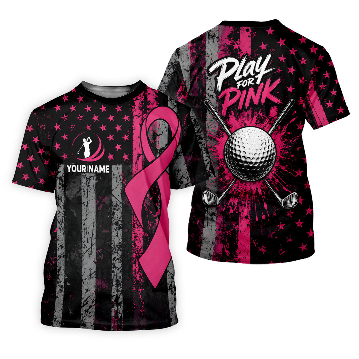 Custom Play For Pink Breast Cancer Golf Polo Shirt, Men's Golf Shirt, Printed Golf Shirts