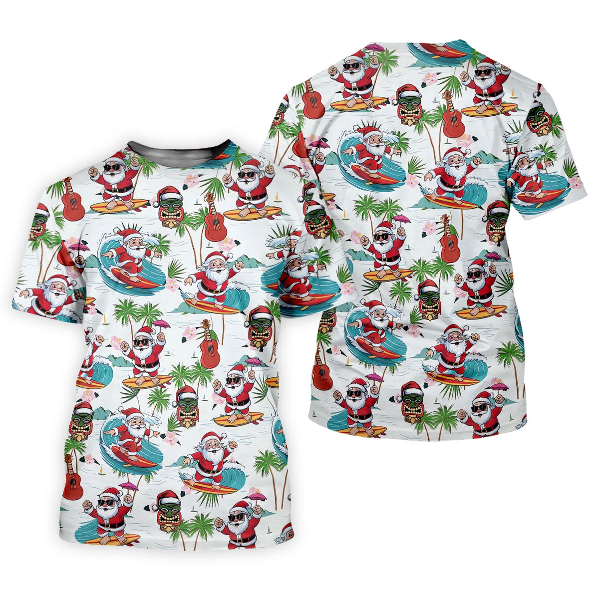 Surfing Santa Tropical Christmas Golf Shirt, Christmas Golf Shirt, Women’s Golf Polo