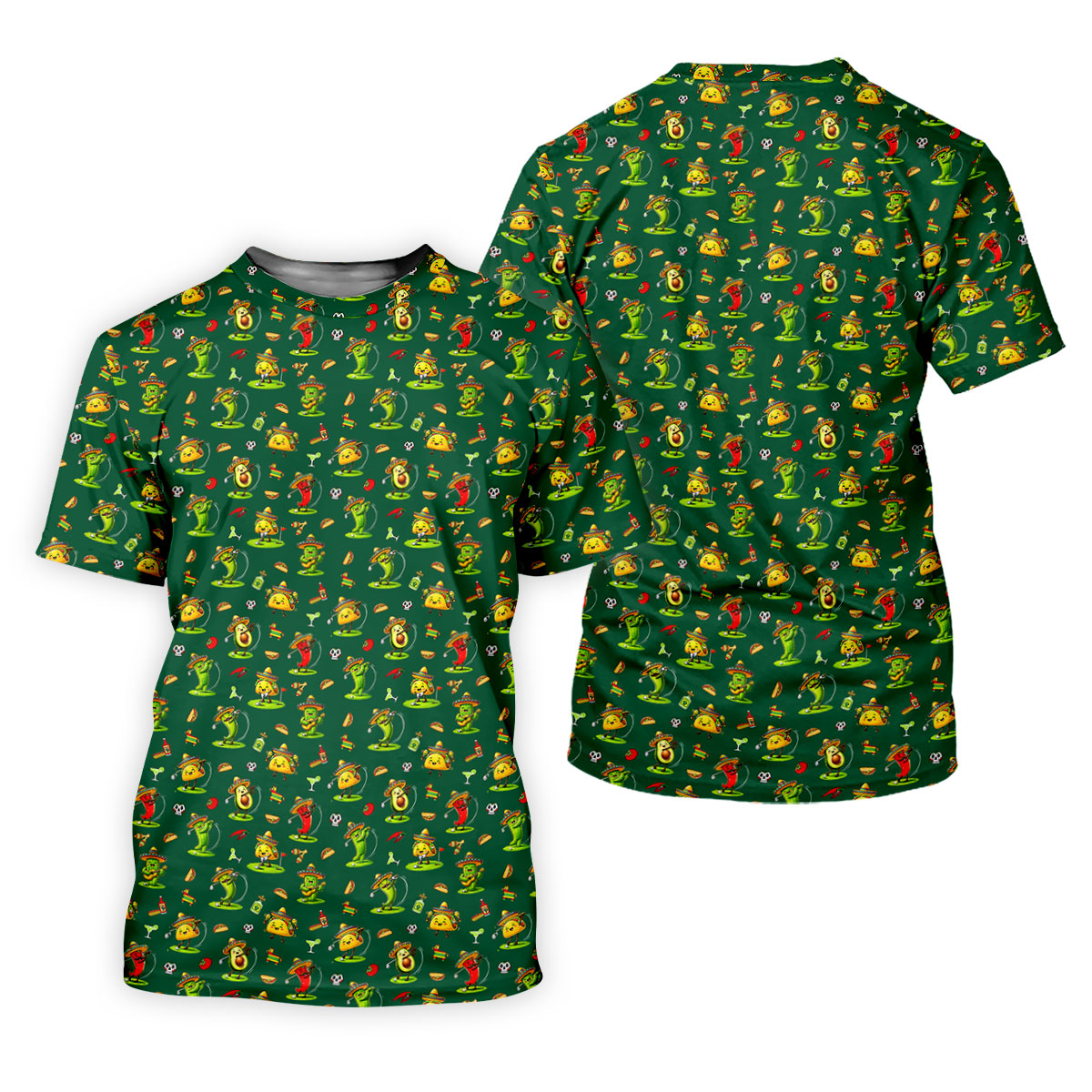 Mexican Cartoon Food Characters Cinco De Mayo Celebration Fiesta Themed Green Golf Shirts For Men