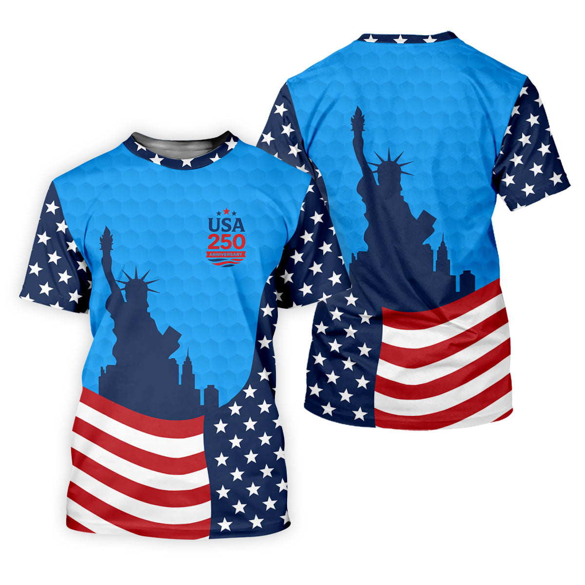 USA 250 Anniversary Statue Of Liberty Blue Golf Shirt, Patriotic Golf Shirt, 4th Of July Golf Shirts For Men