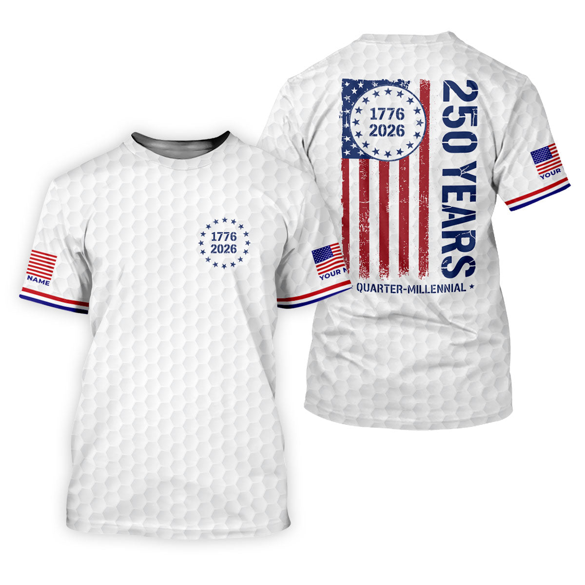 250 Years Quarter Millennnial Golf Ball Pattern White Patriotic Golf Shirt, 4th Of July Golf Shirts For Men