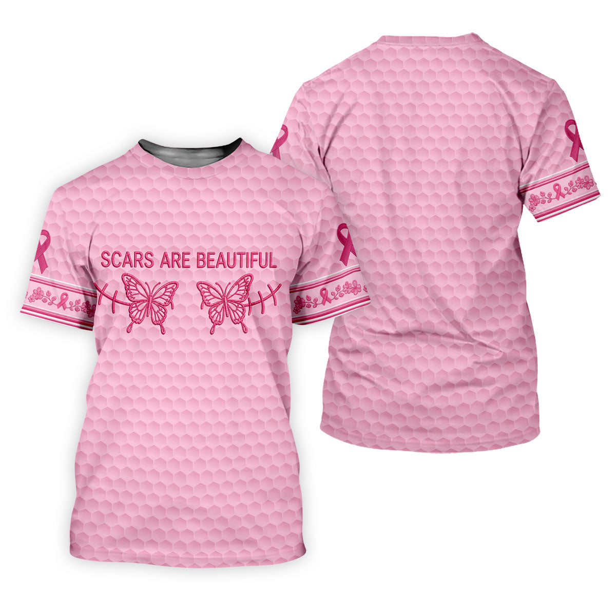 Scars Are Beautiful Butterfly Breast Cancer Golf Polo Shirt, Women’s Golf Tops, Ladies Golf Shirt