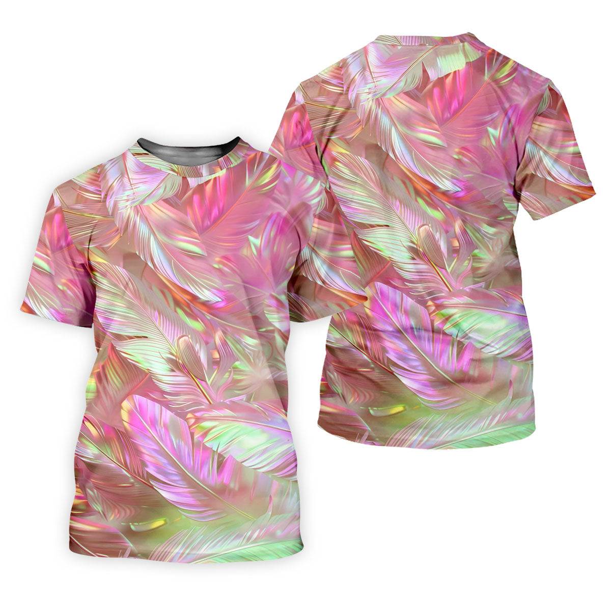 Pastel Gradient Feather Hawaiian Golf Shirt, Golf Tops For Men, Golf Shirts For Men
