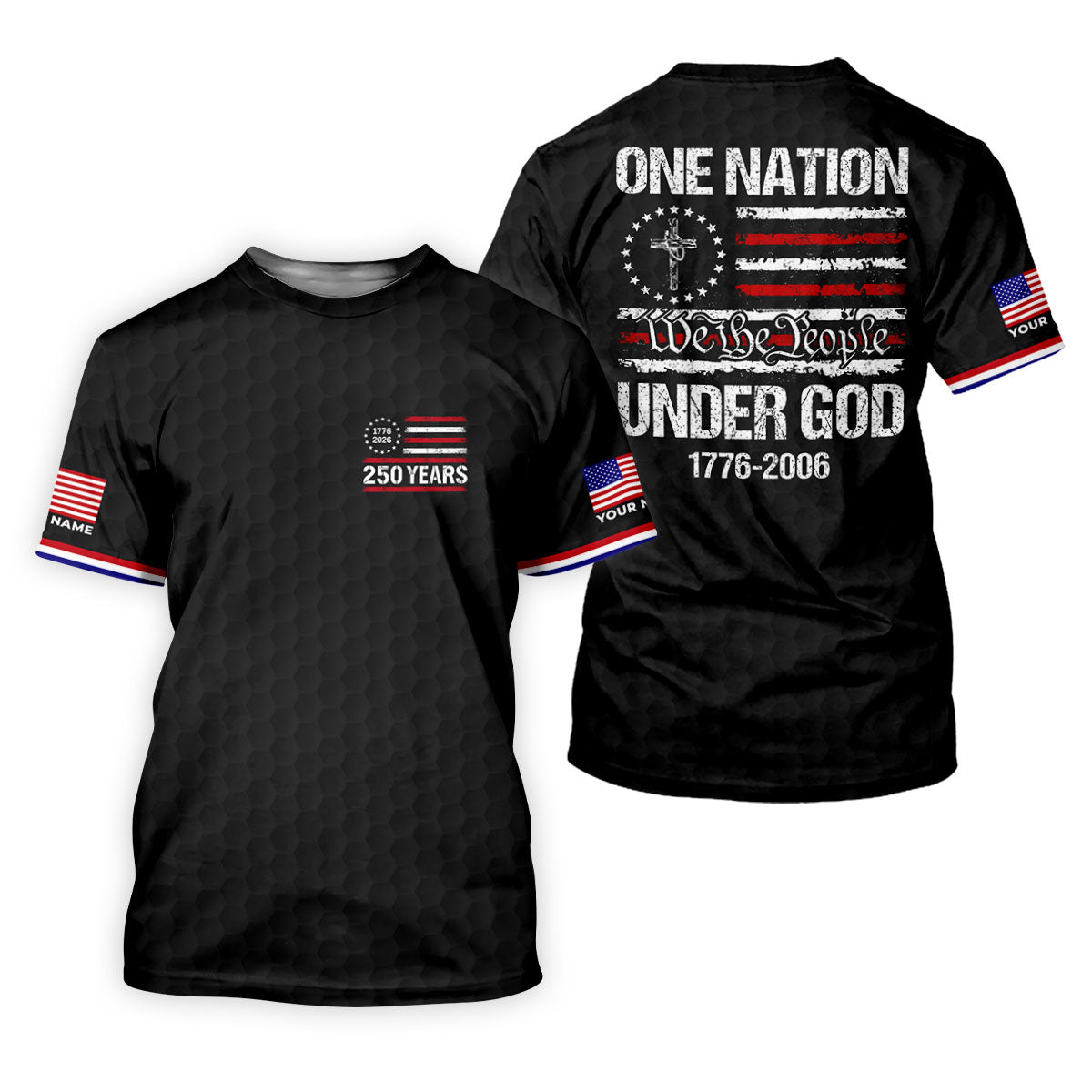 One Nation Under God We The People Black Golf Shirt, 250 Years 4th Of July Golf Shirt For Women