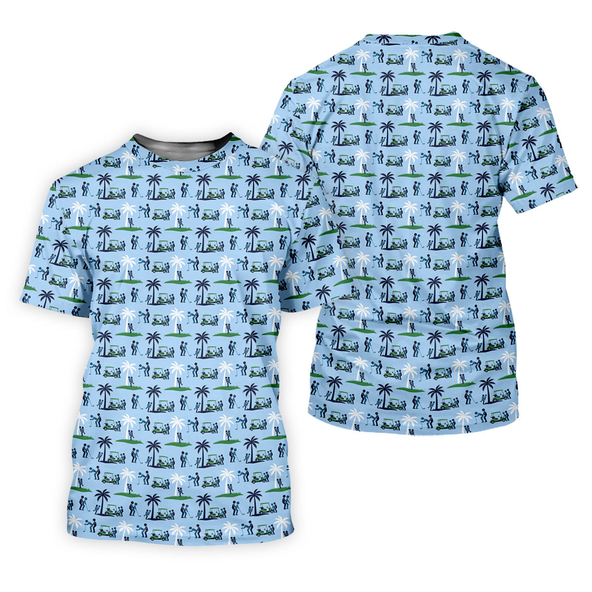 Funny Golf Cart Couple Pattern Men's Golf Shirt, Hawaiian Golf Shirt, Golf Apparel For Men