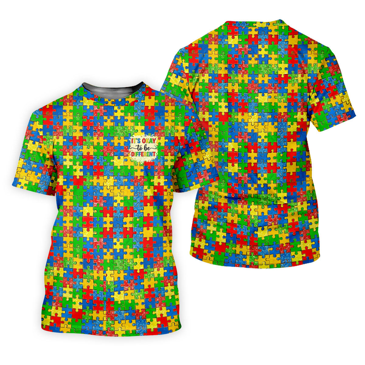 It's Okay To Be Different Colorful Puzzle Pattern Autism Awareness Men's Golf Shirt, Polo Shirts For Men