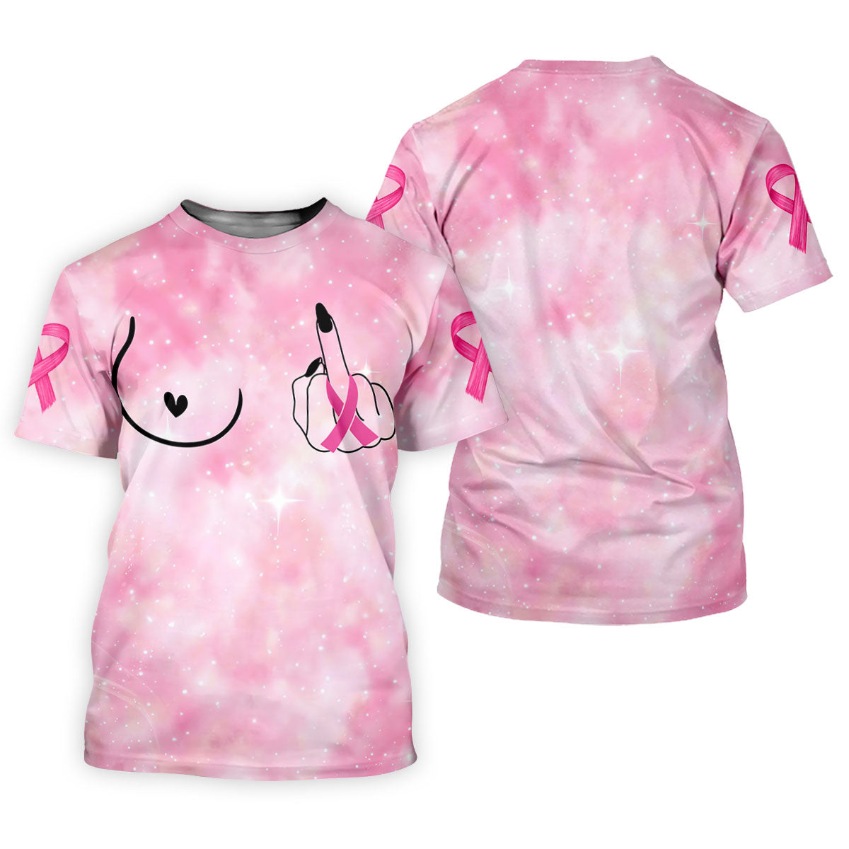Pink Ribbon Middle Finger Breast Cancer Polo Shirt, Mens Golf Polo, Printed Golf Shirts