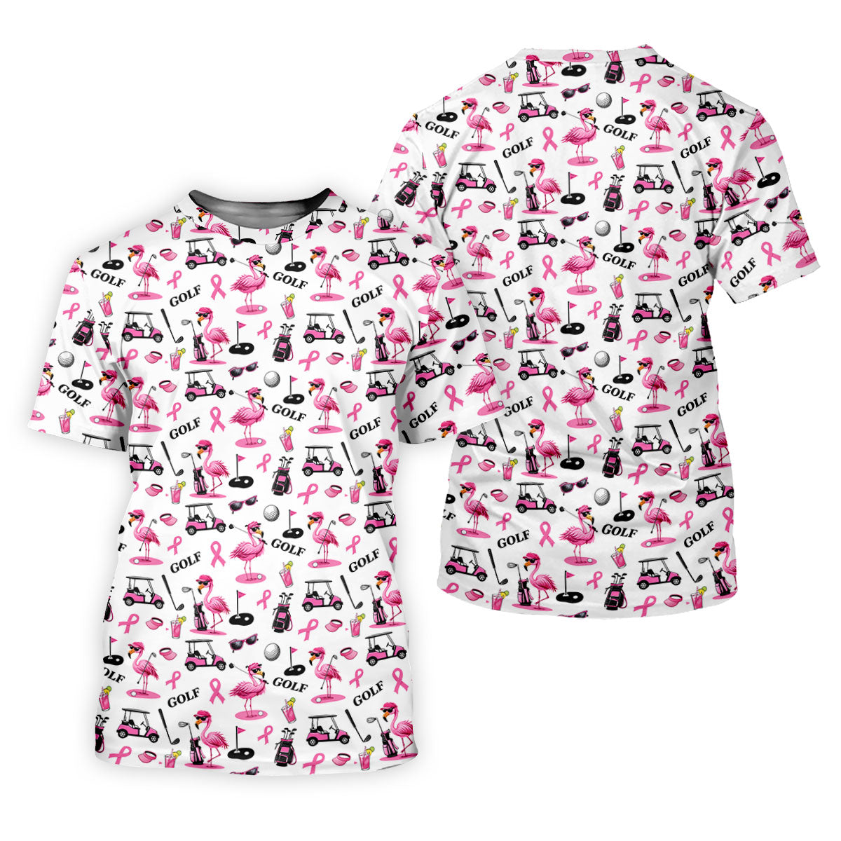 Pink Flamingo Golf Breast Cancer Polo Shirt, Golf Shirts For Men, Mens Golf Apparel