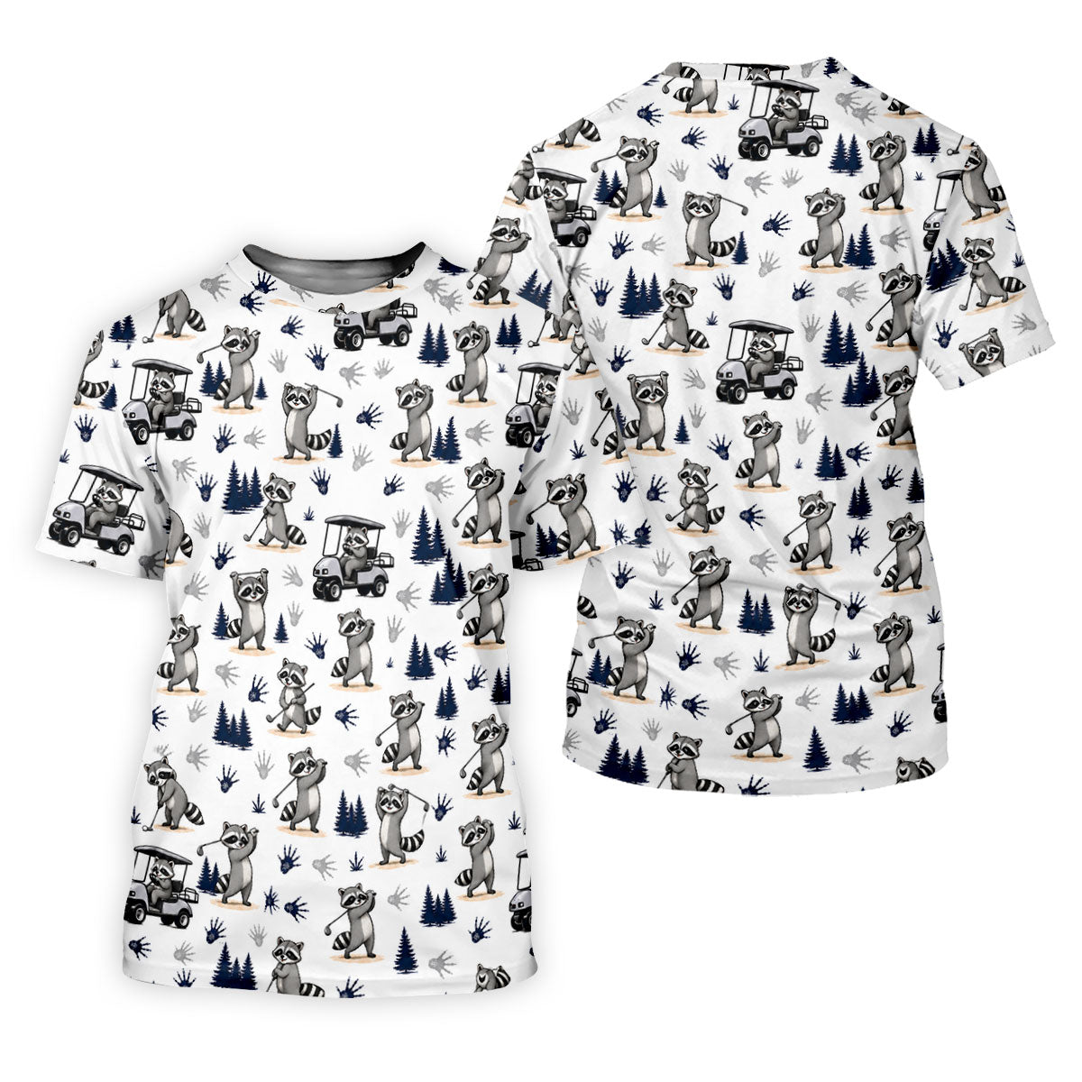 Funny Raccoon Golf Cart Pattern Polo Shirt, Men's Golf Shirt, Golf Apparel For Men