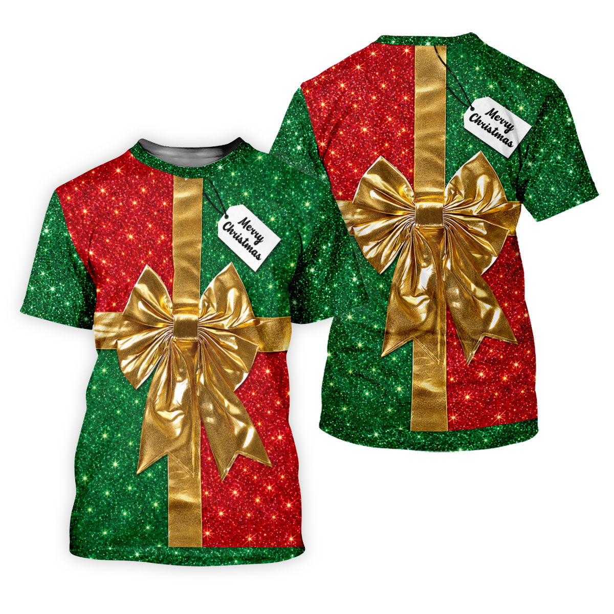 Merry Christmas Golden Gift Bow Golf Polo Shirt, Ladies Golf Shirts, Golf Shirts For Women