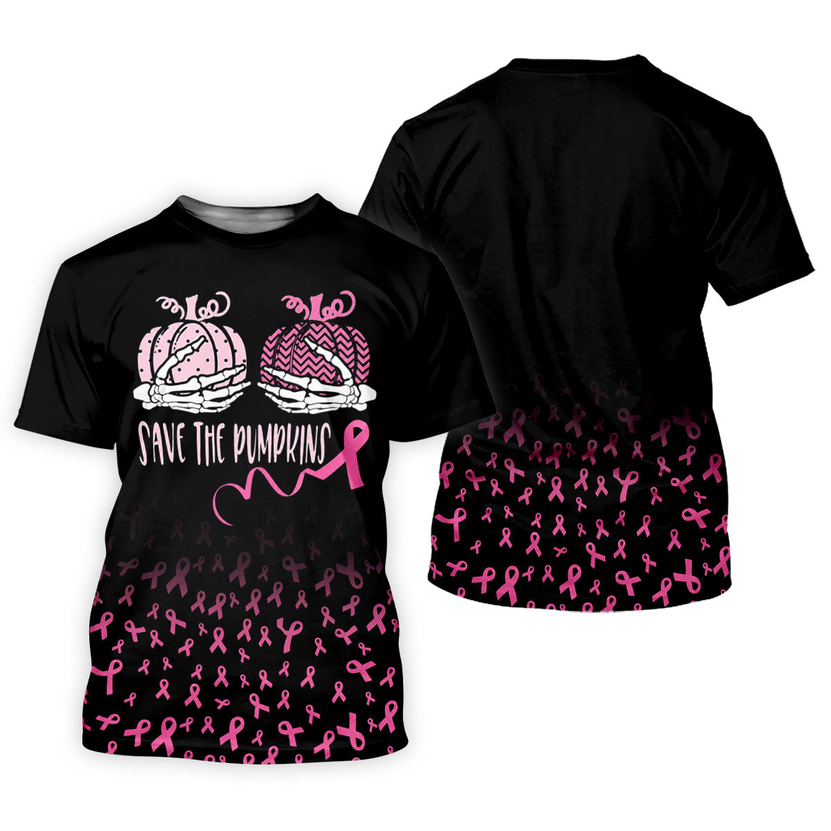 Save The Pumpkins Skeleton Breast Cancer Polo Shirt, Mens Golf Polo, Printed Golf Shirts