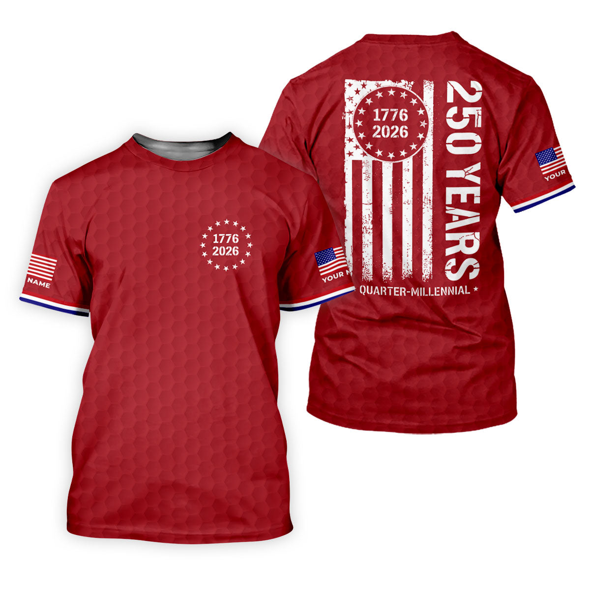 250 Years Quarter Millennnial Golf Ball Pattern Red Patriotic Golf Shirt, 4th Of July Golf Shirts For Men